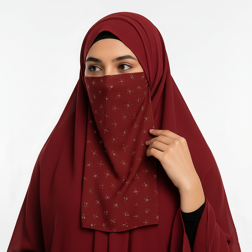Printed Naqab Plain Hijab Set
