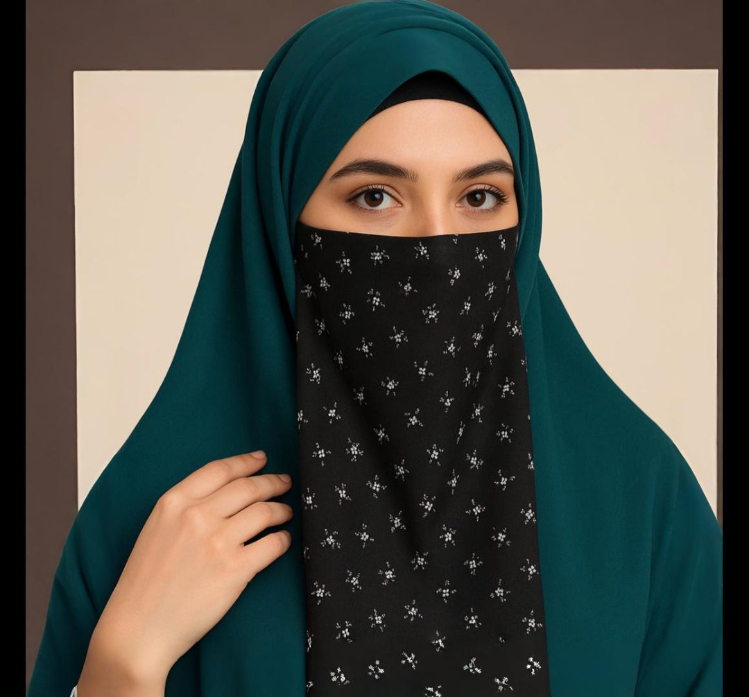 Printed Naqab Plain Hijab Set