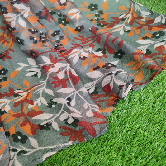 Breezy Lawn Hijab _Grey Printed Red