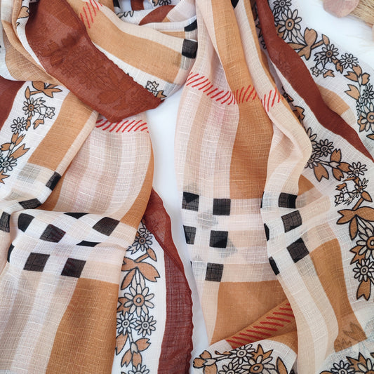 Check_ Grid Morrocon Hijab_Coco Brown