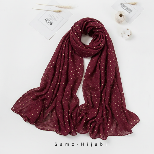 Haya Crinkle Foil Hijab (maroon )