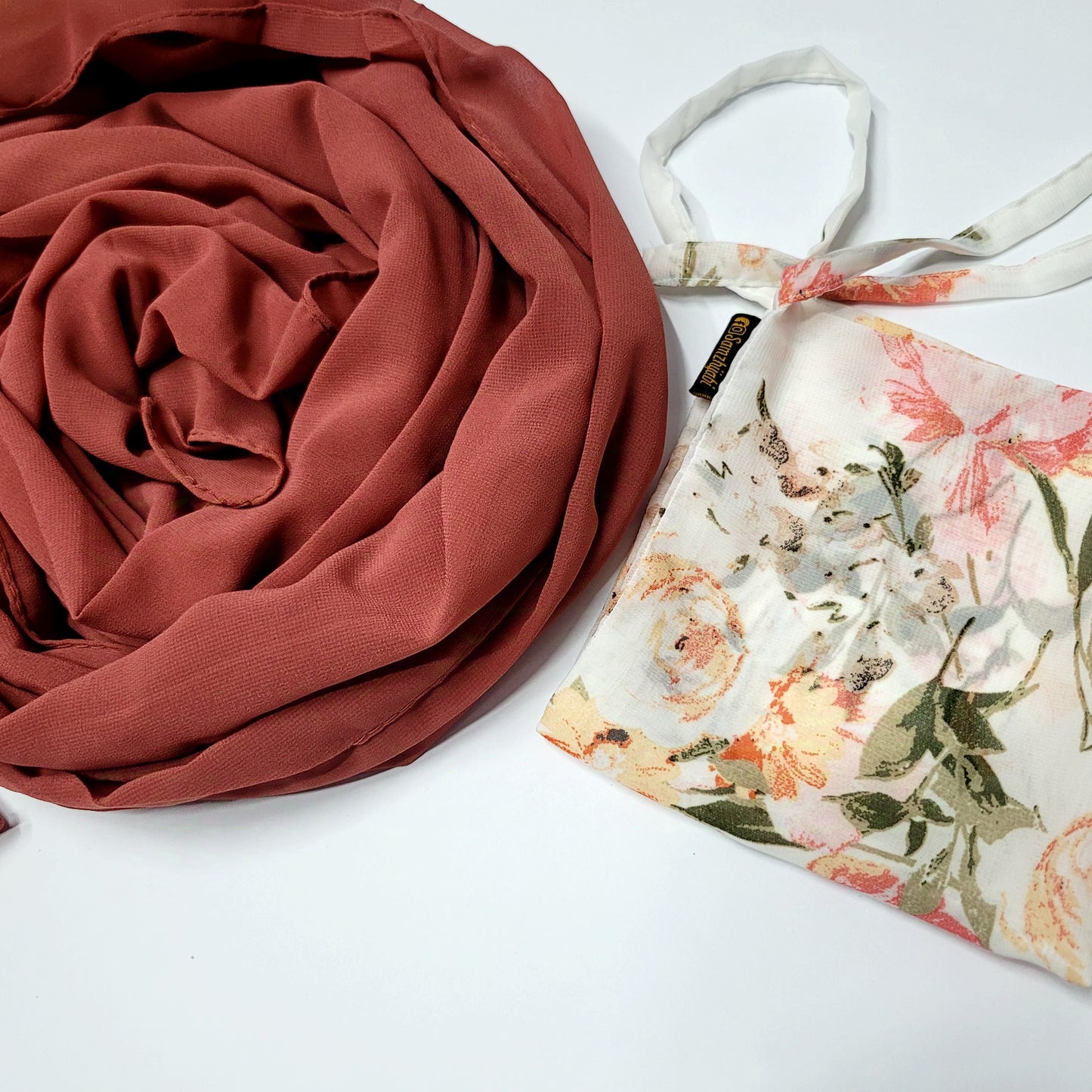 Printed naqab plain hijab set 15