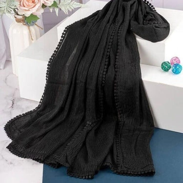Plated Lawn Lace Hijab (Black)