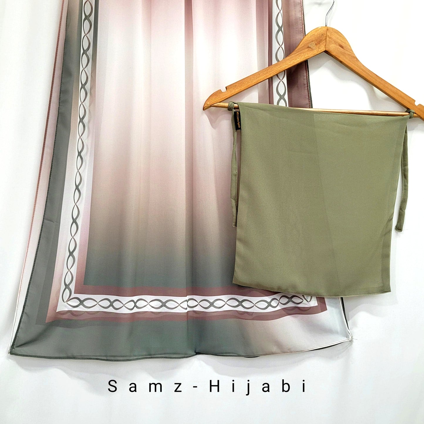 Printed Hijab With Plain Naqab- Pistachio