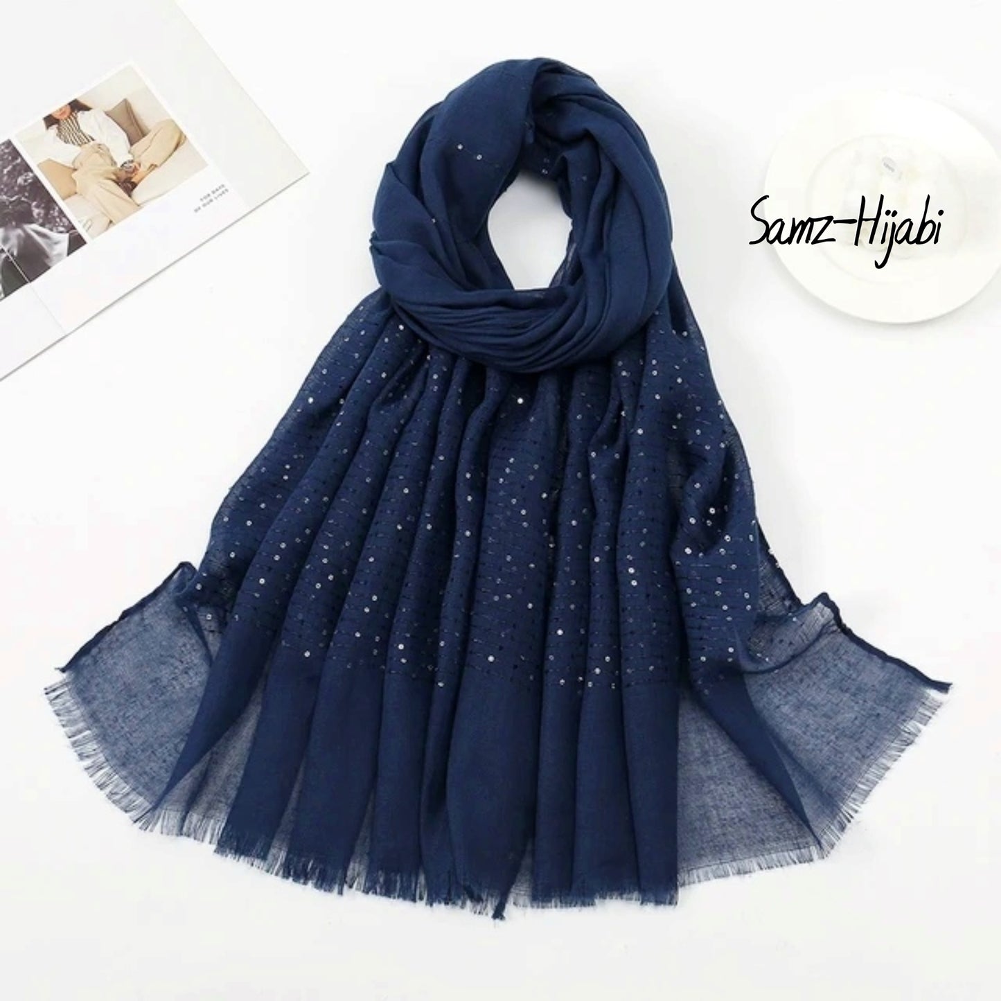Sequence Border Lawn Hijab _Navy blue