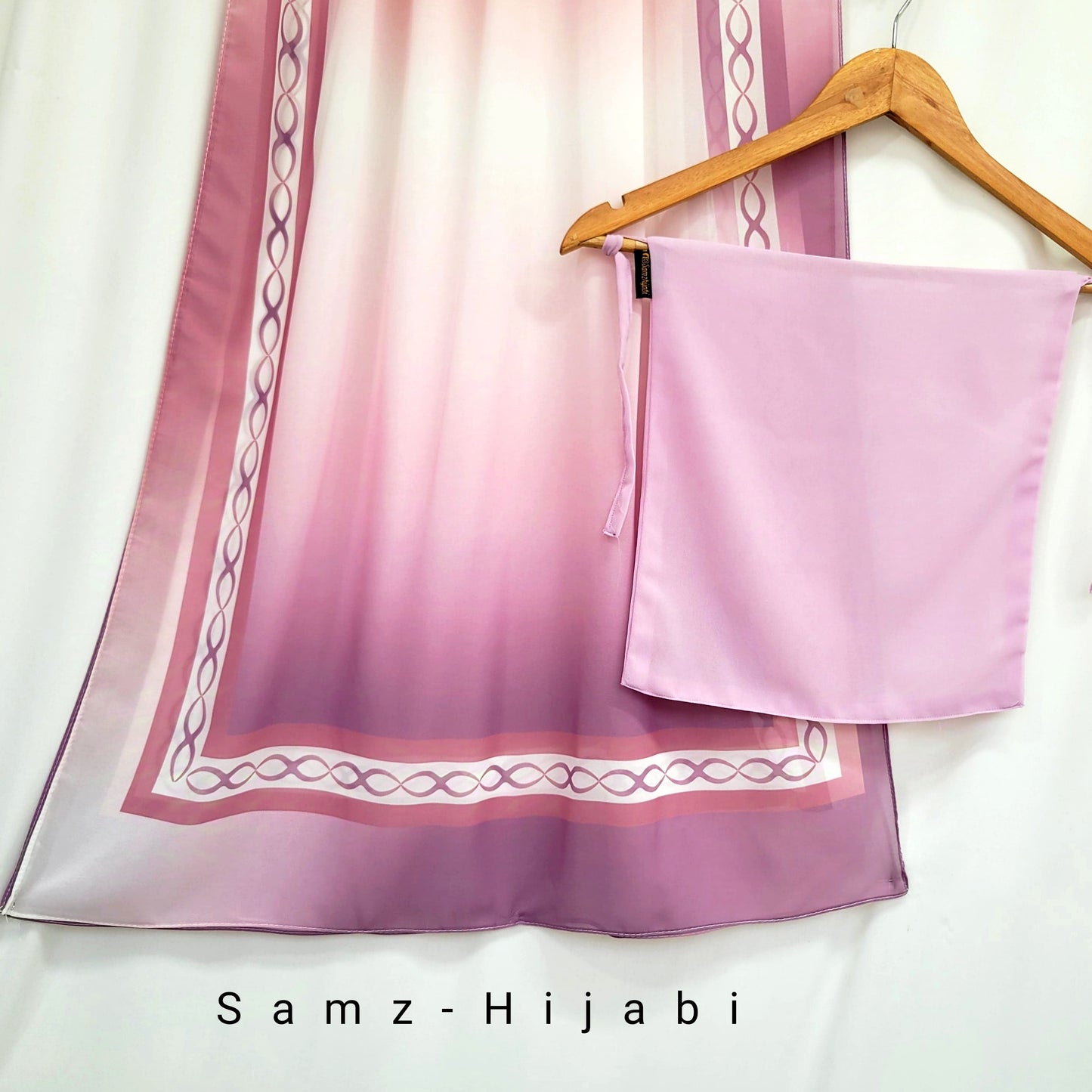 Printed Hijab With Plain Naqab- Lilac Pink