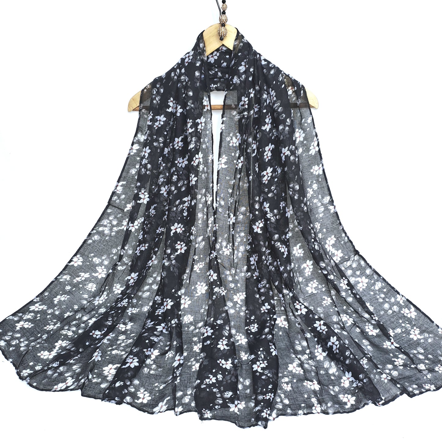 Tiny Flora Printed Lawn Hijab - Black