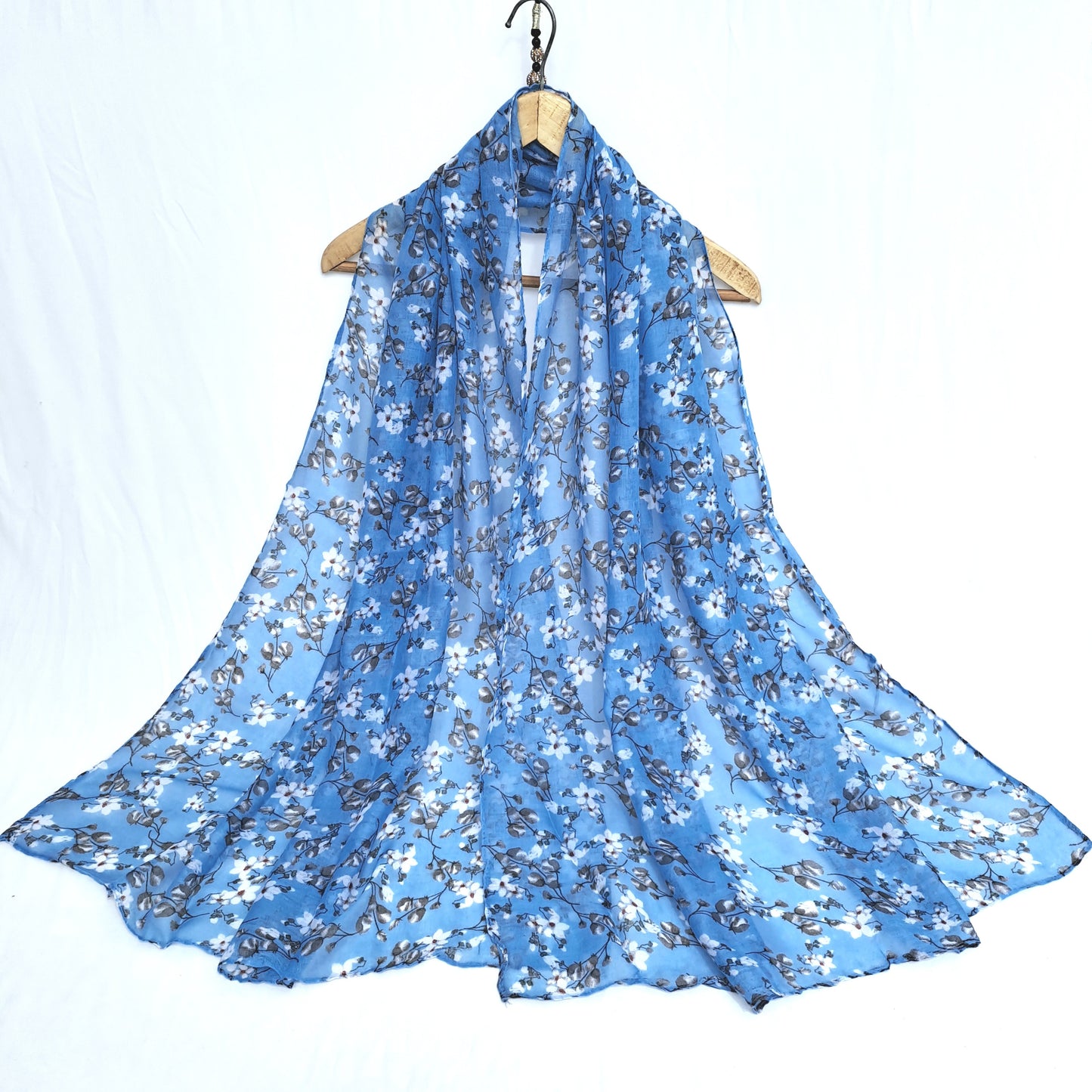 Tiny Flora Printed Lawn Hijab - Sky blue