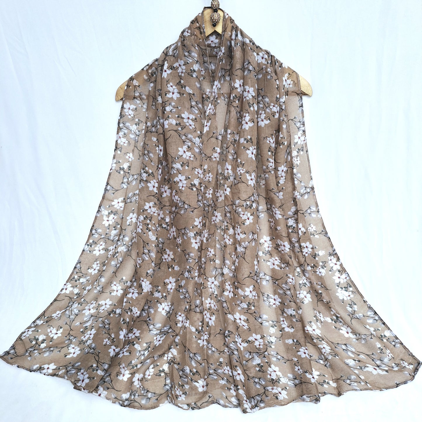 Tiny Flora Printed Lawn Hijab - Peanut