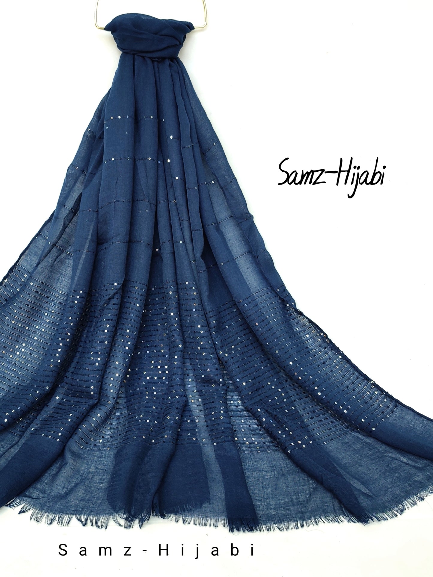 Sequence Border Lawn Hijab _Navy blue