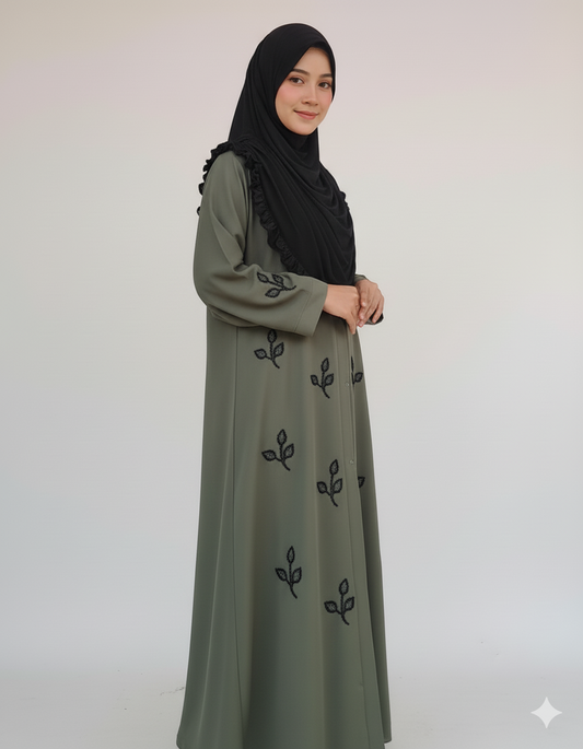 Stone Beads Work Abaya Set_ Pistachio