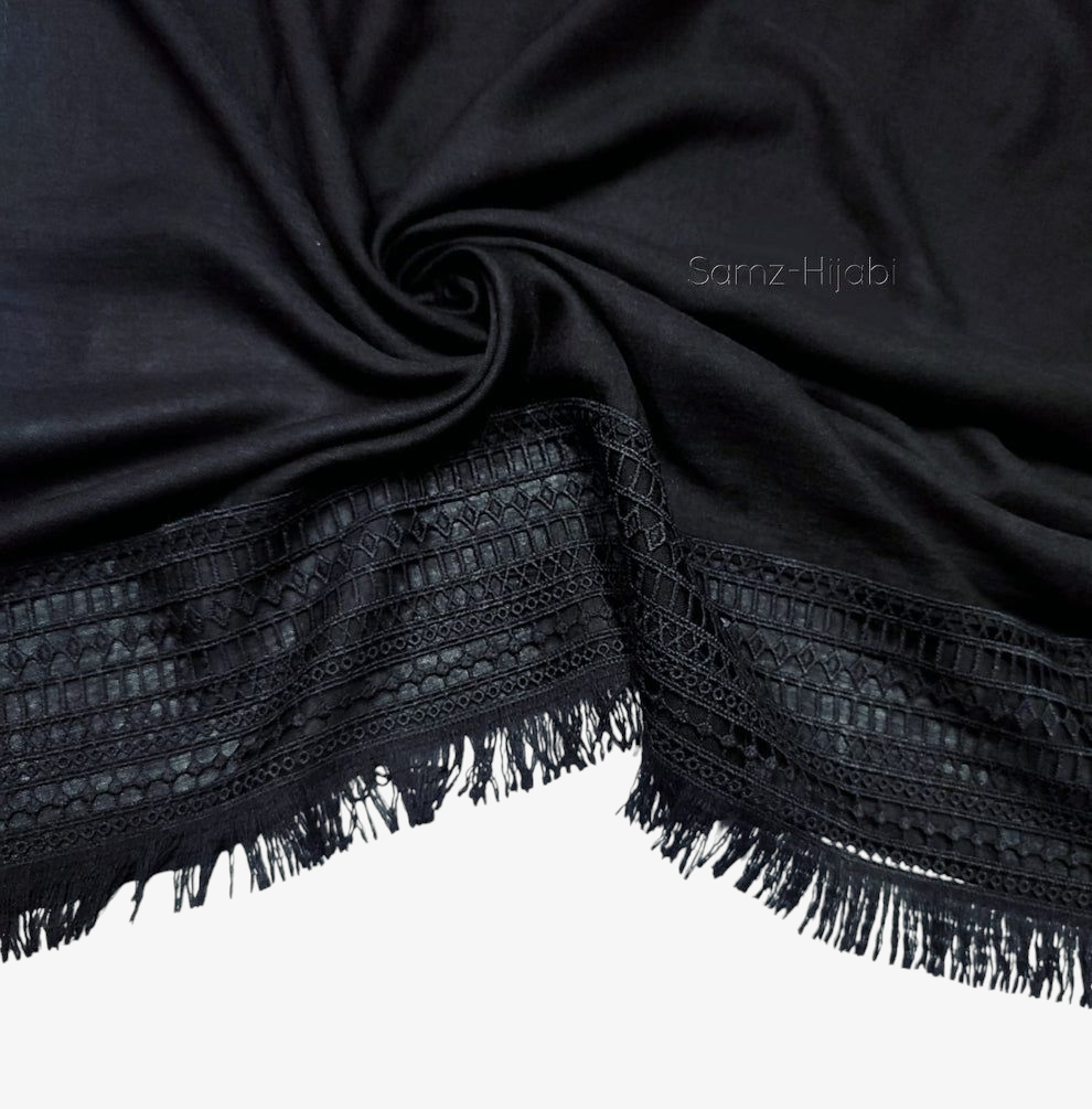 Lace-Edges Hijab Black