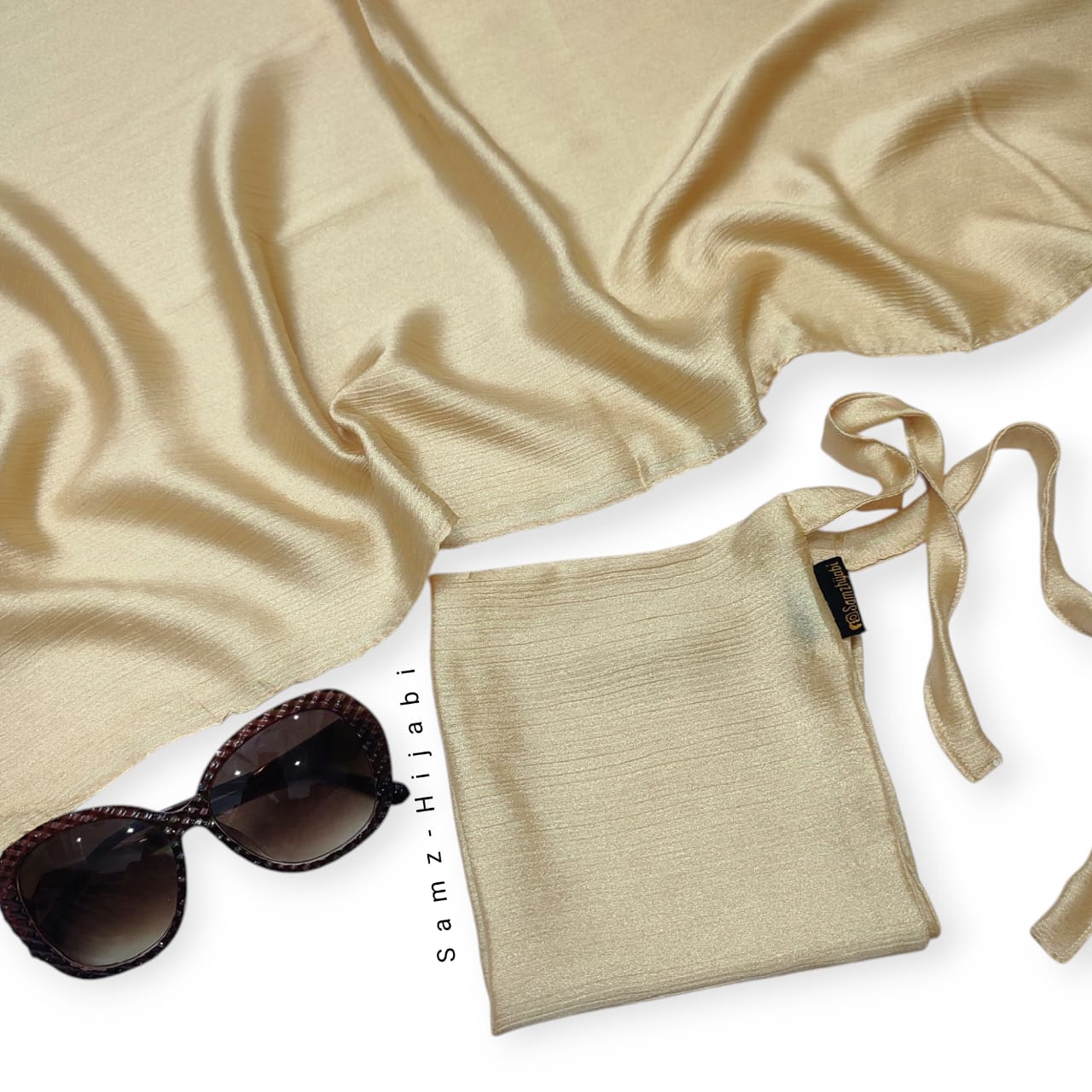 Crinkle Silk Hijab Naqab _ Golden