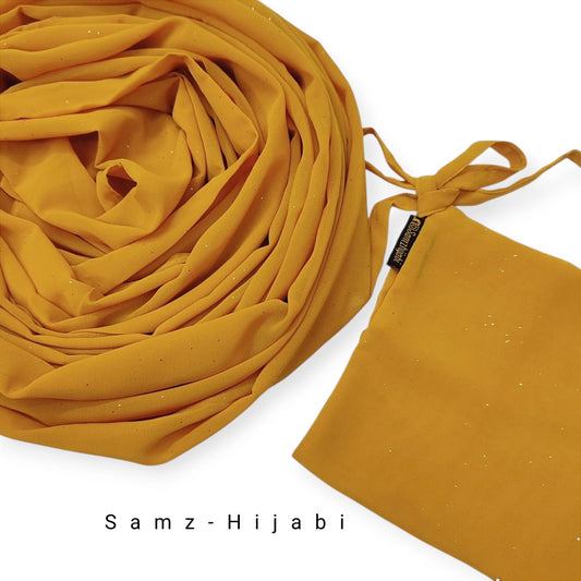 Sparkling Glitter Hijab Naqab Set Yellow