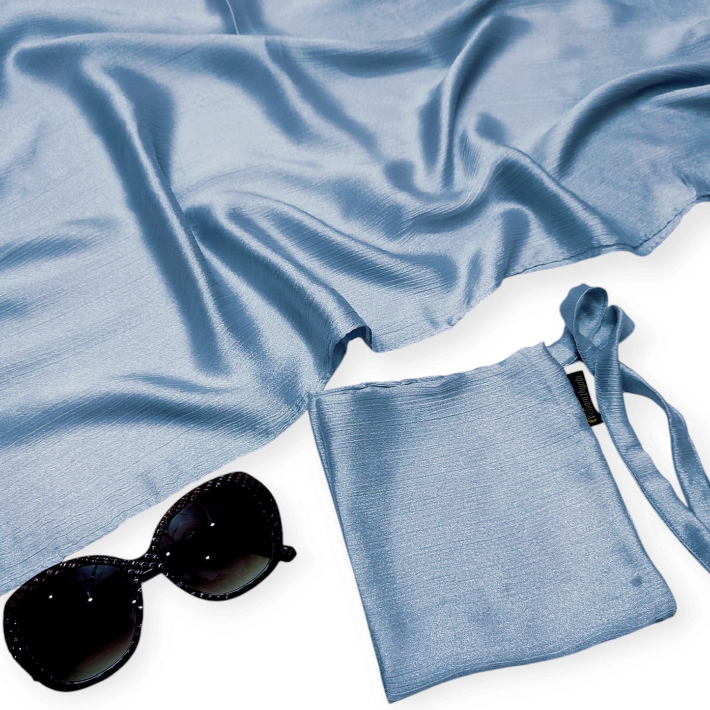 Crinkle Silk Hijab Naqab set_Denim Blue