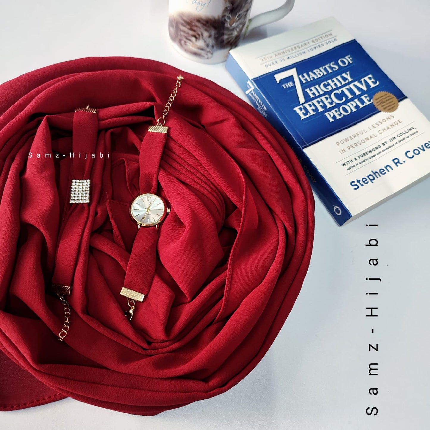 Watch Bracelet And Hijab Set _ Cherry Red