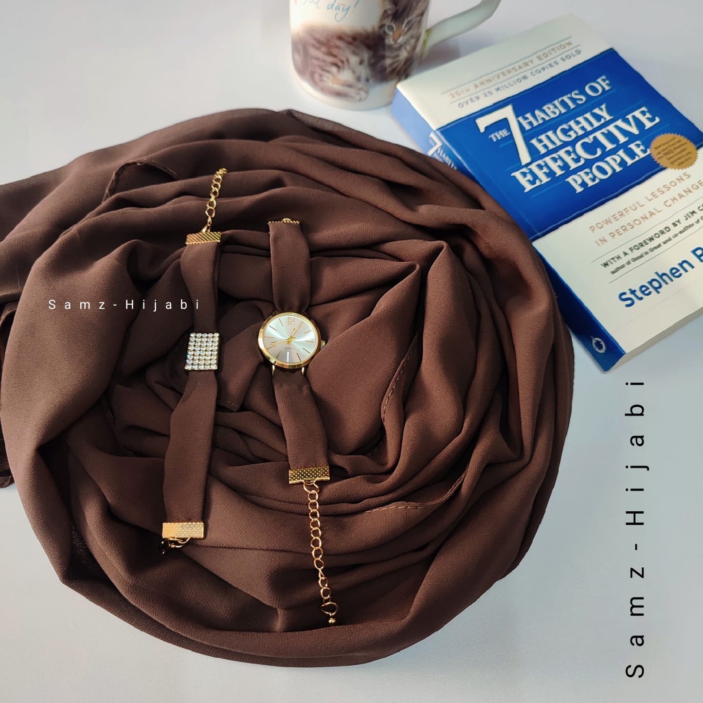 Watch Bracelet And Hijab Set _ Chocolate Brown