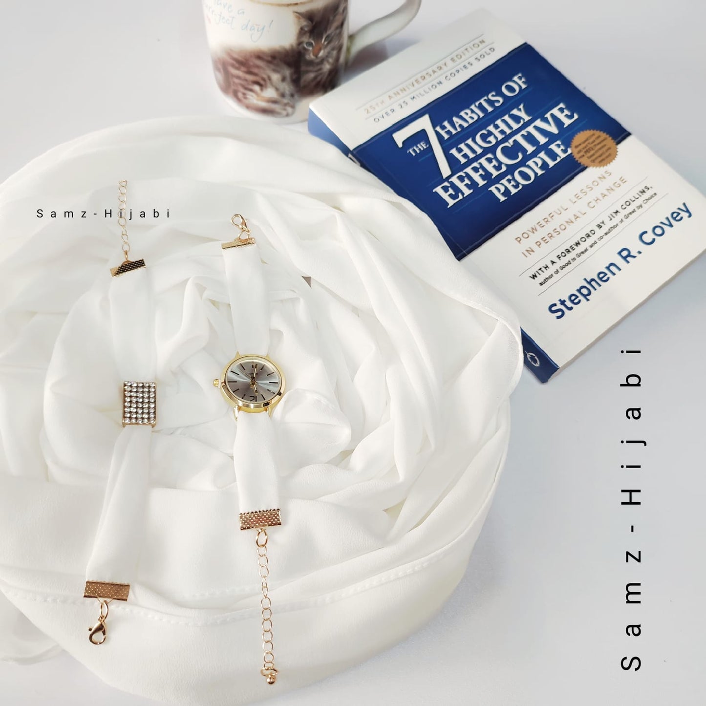 Watch Bracelet And Hijab Set _White