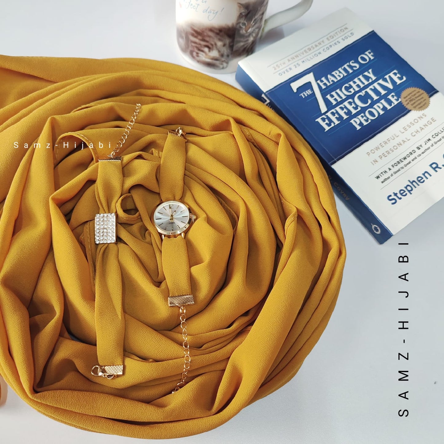 Watch Bracelet And Hijab Set _ Mustard