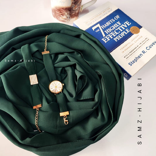 Watch Bracelet And Hijab Set _ Leaf Green