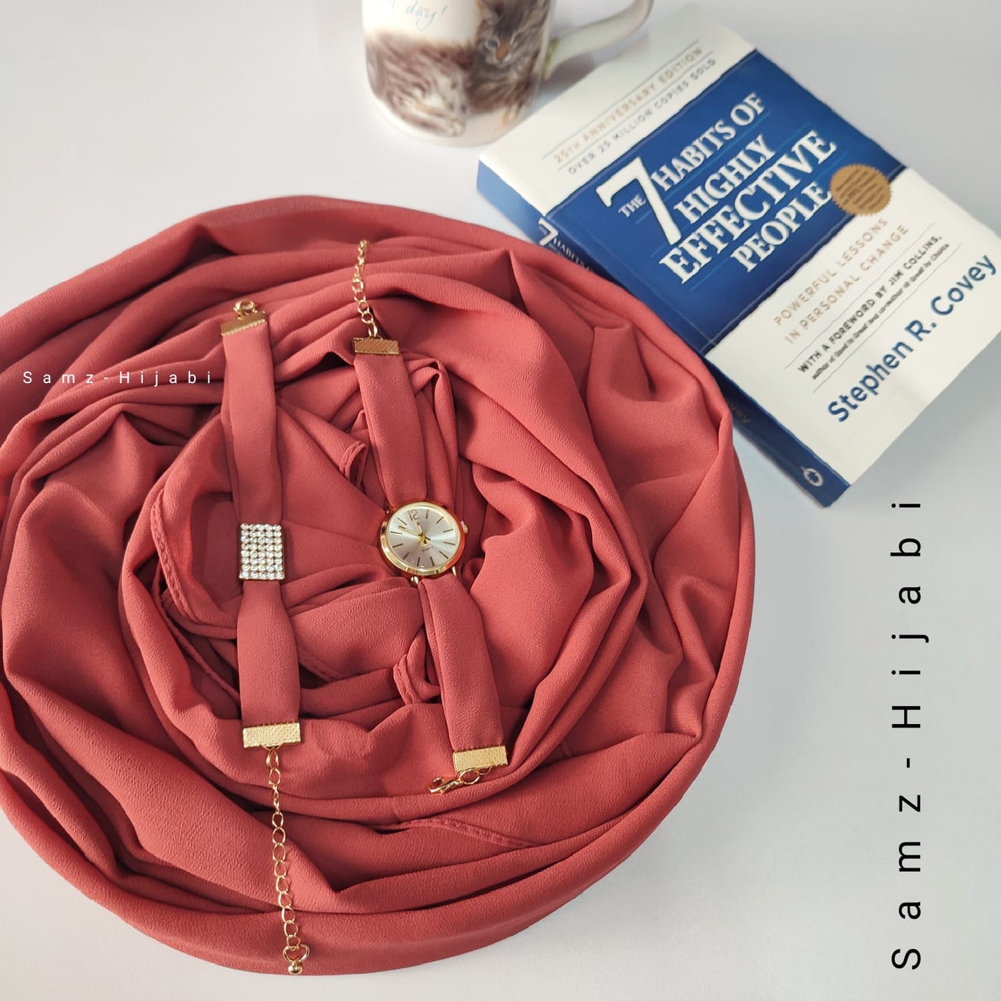 Watch Bracelet And Hijab Set _ Coral