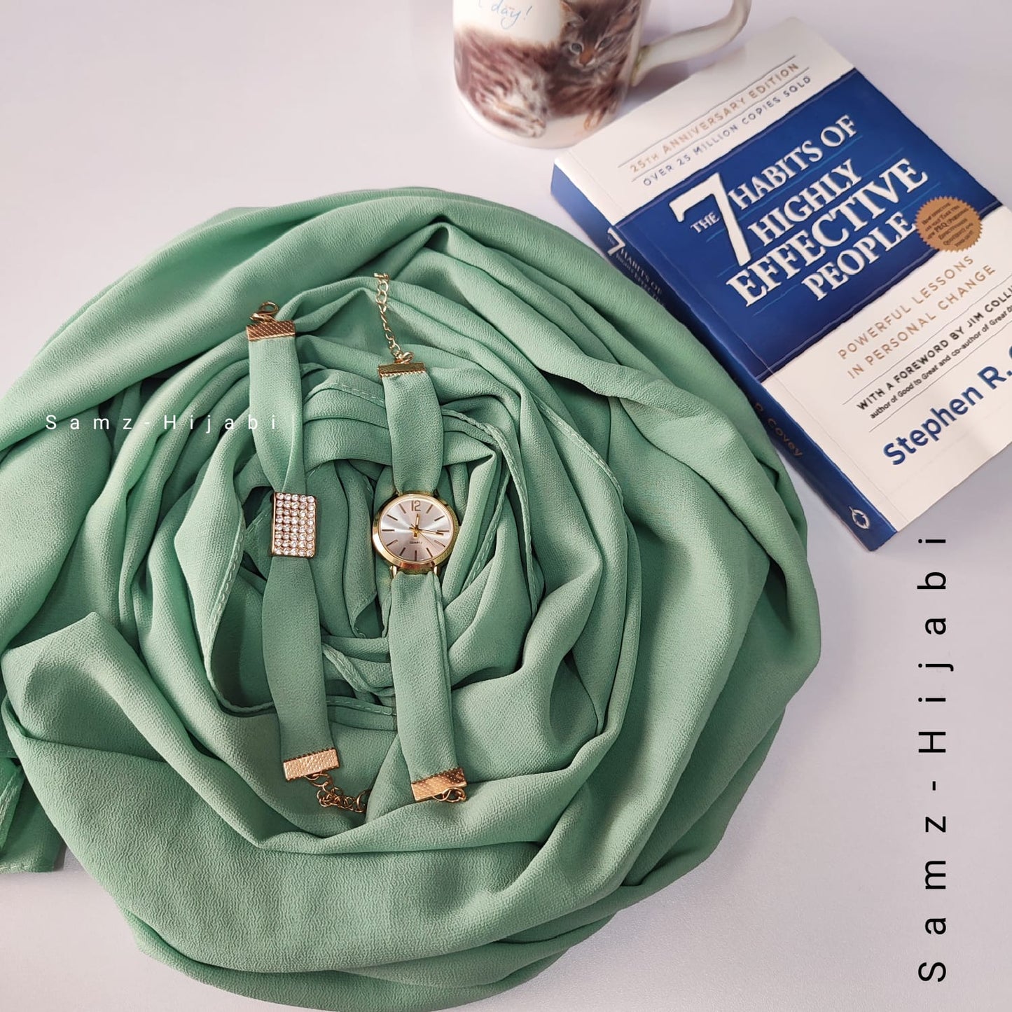 Watch Bracelet And Hijab Set _ Pistachio