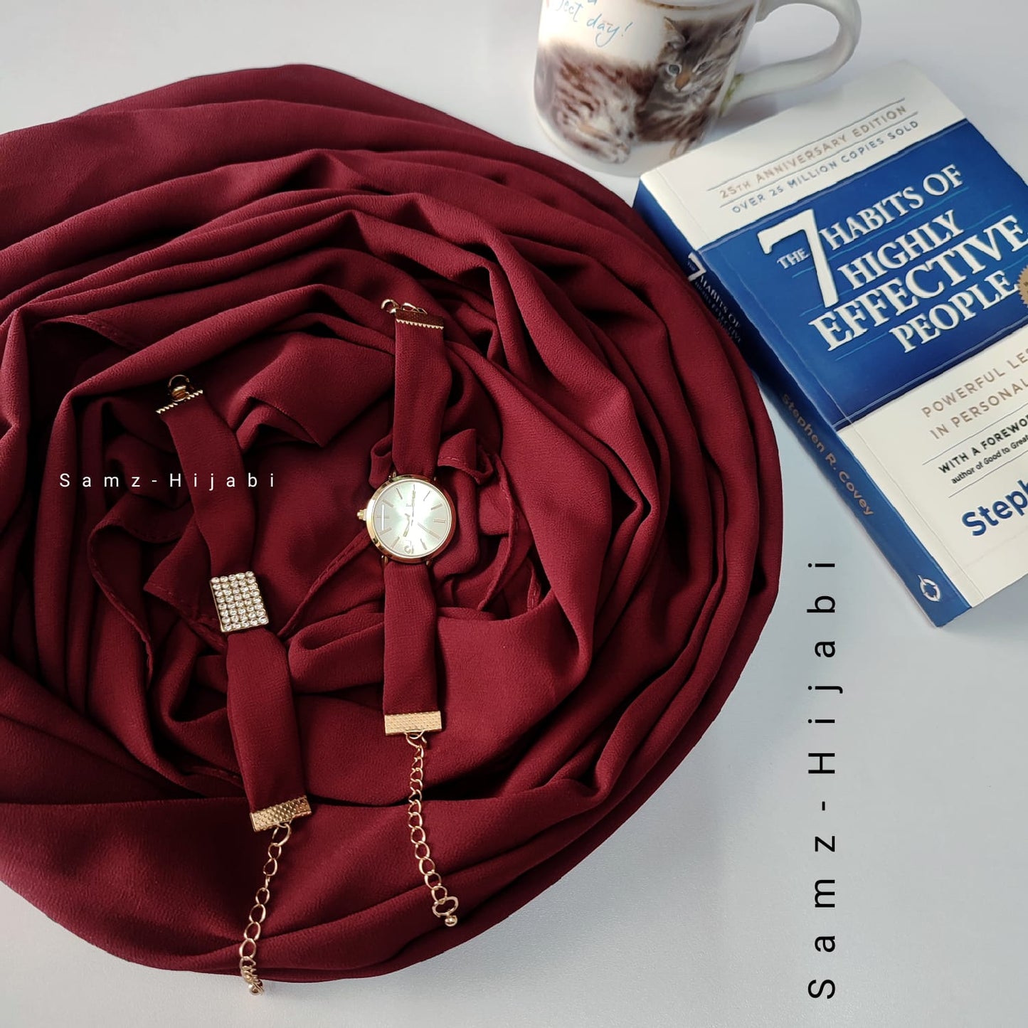 Watch Bracelet And Hijab Set _Berry