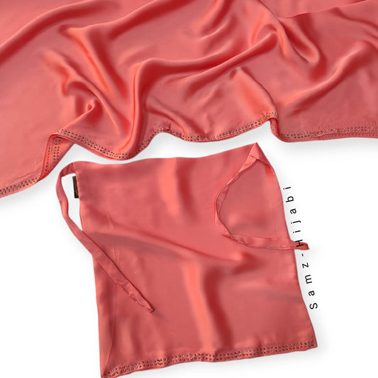Luxurious Satin Silk Hijab Naqab Set _ Blush Peach