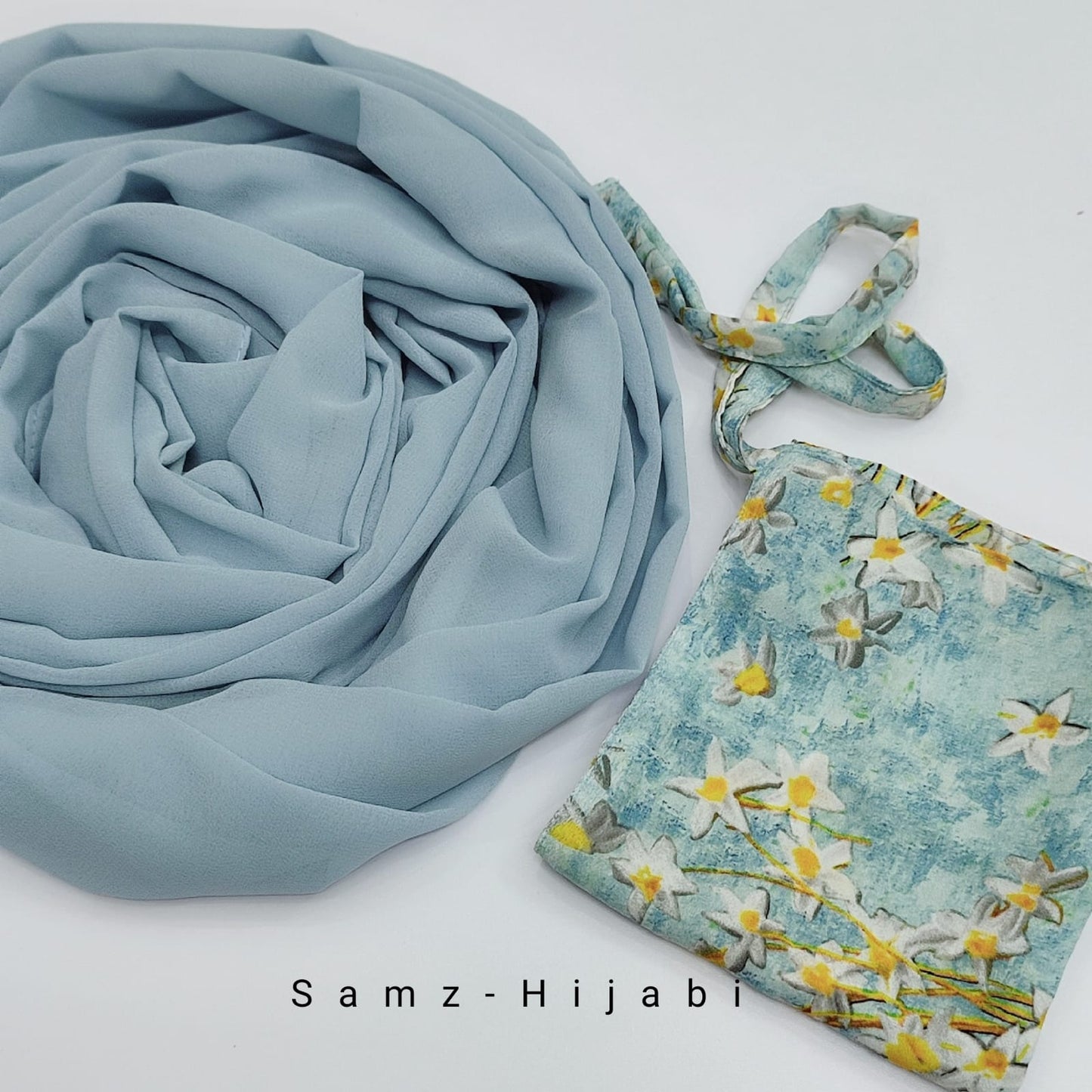 Printed naqab plain hijab set 2