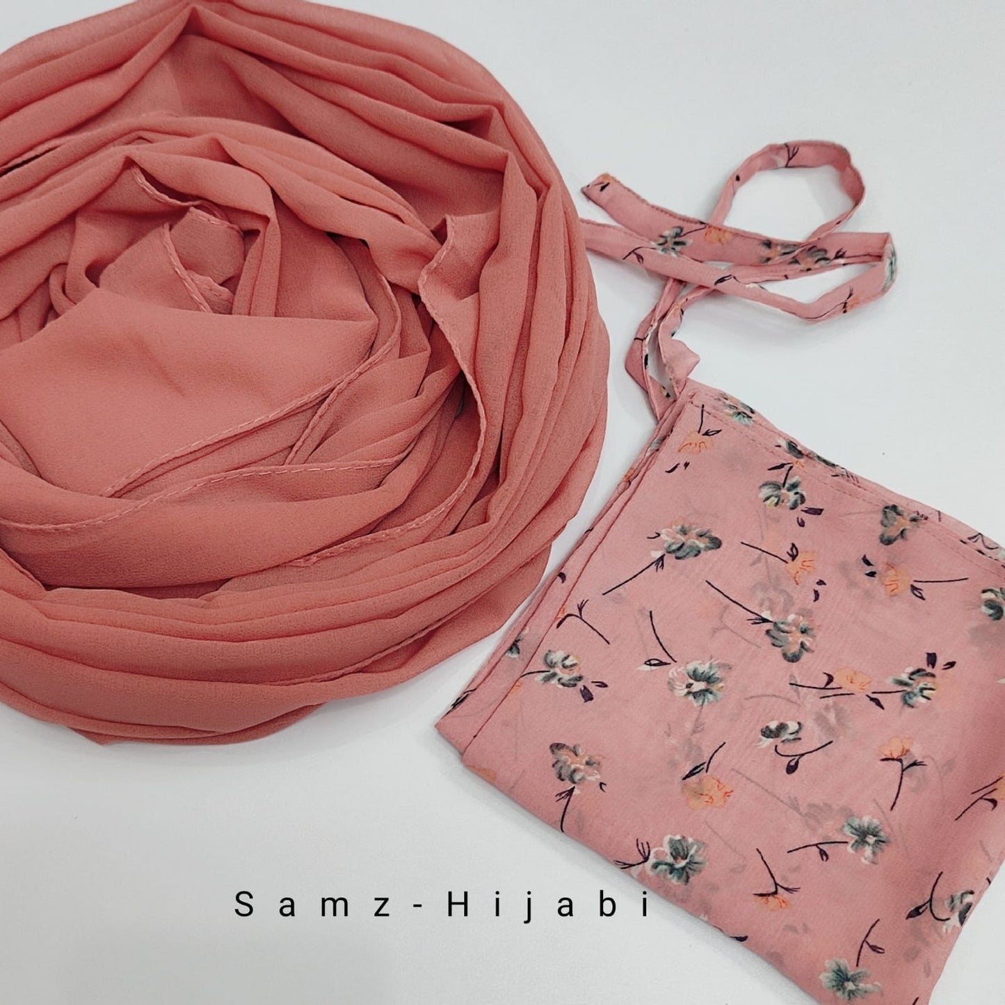 Printed Naqab Plain Hijab Naqab set _61