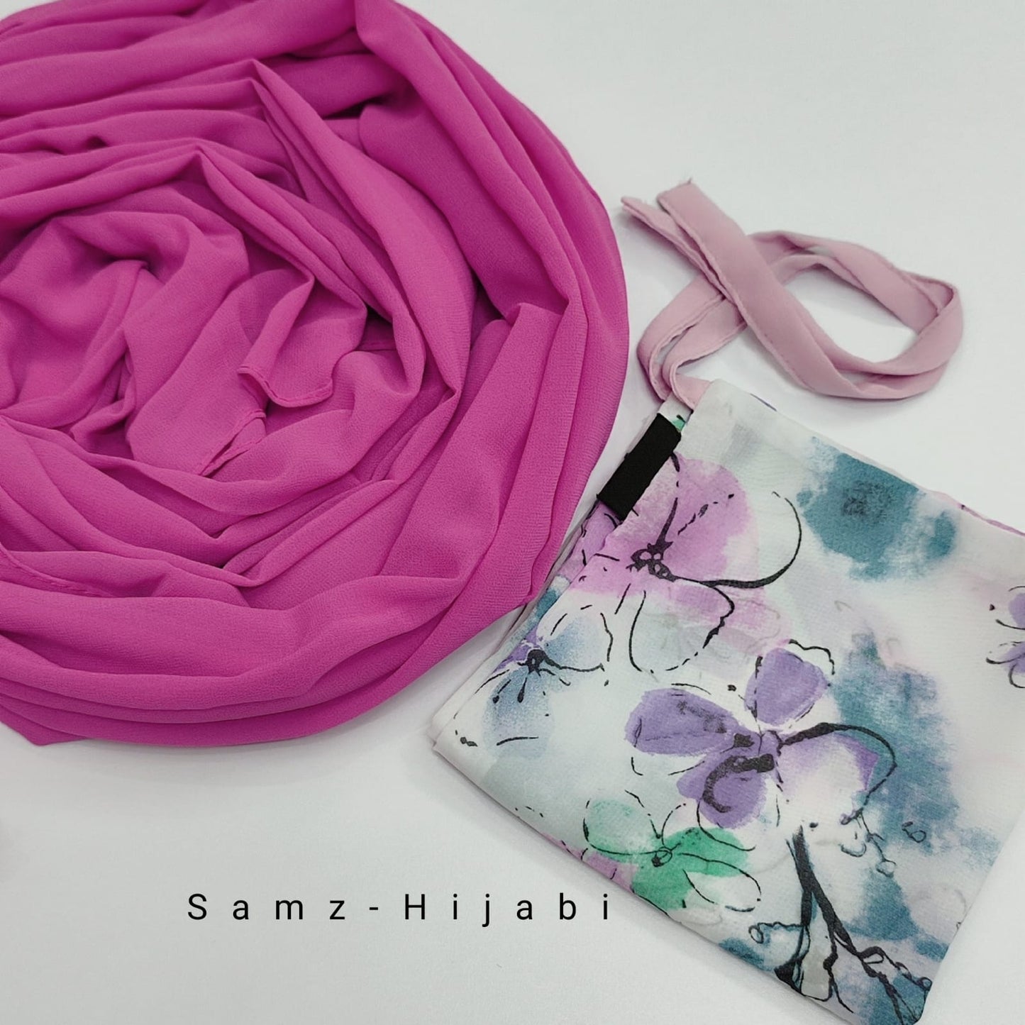 Printed Naqab Plain Hijab Naqab set _58