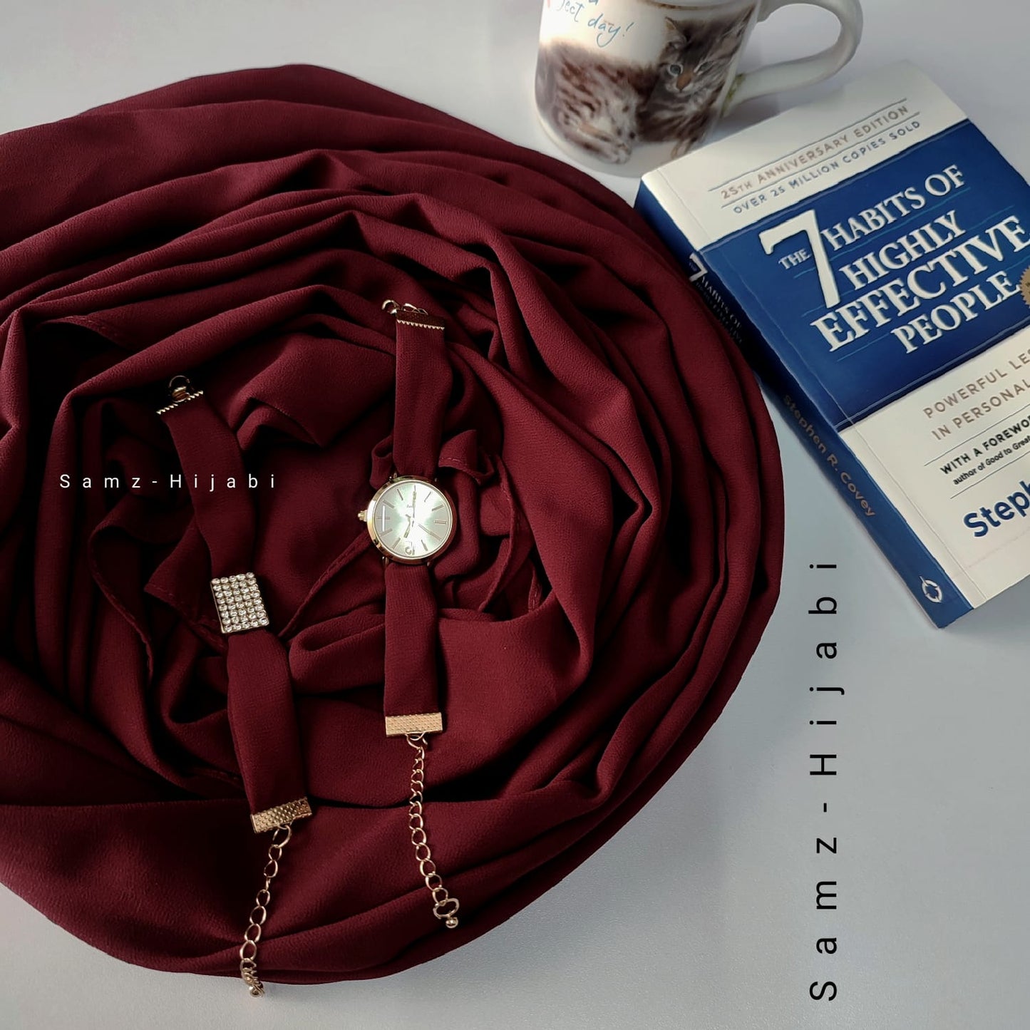 Watch Bracelet And Hijab Set _ Maroon