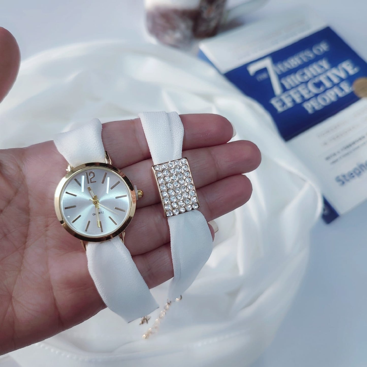 Watch Bracelet And Hijab Set _ Pure White