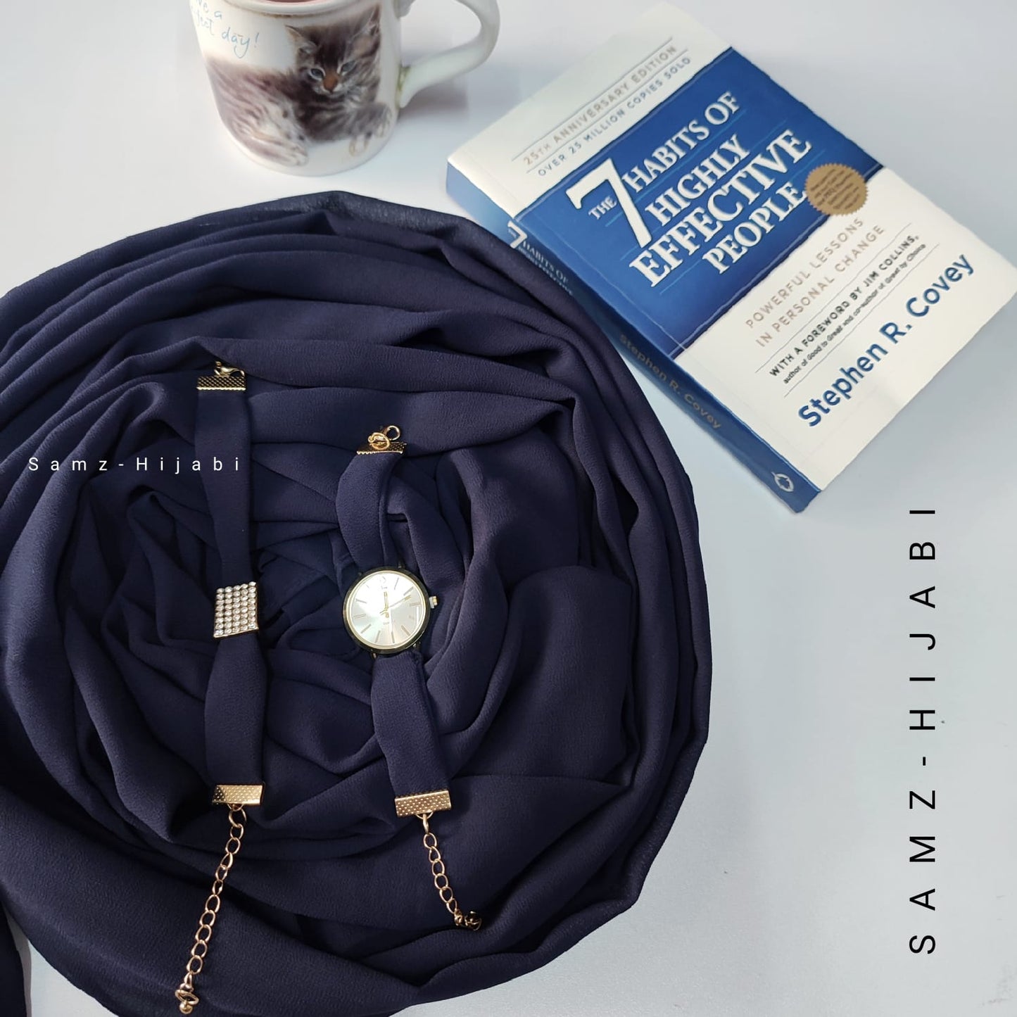 Watch Bracelet And Hijab Set _Navy Blue
