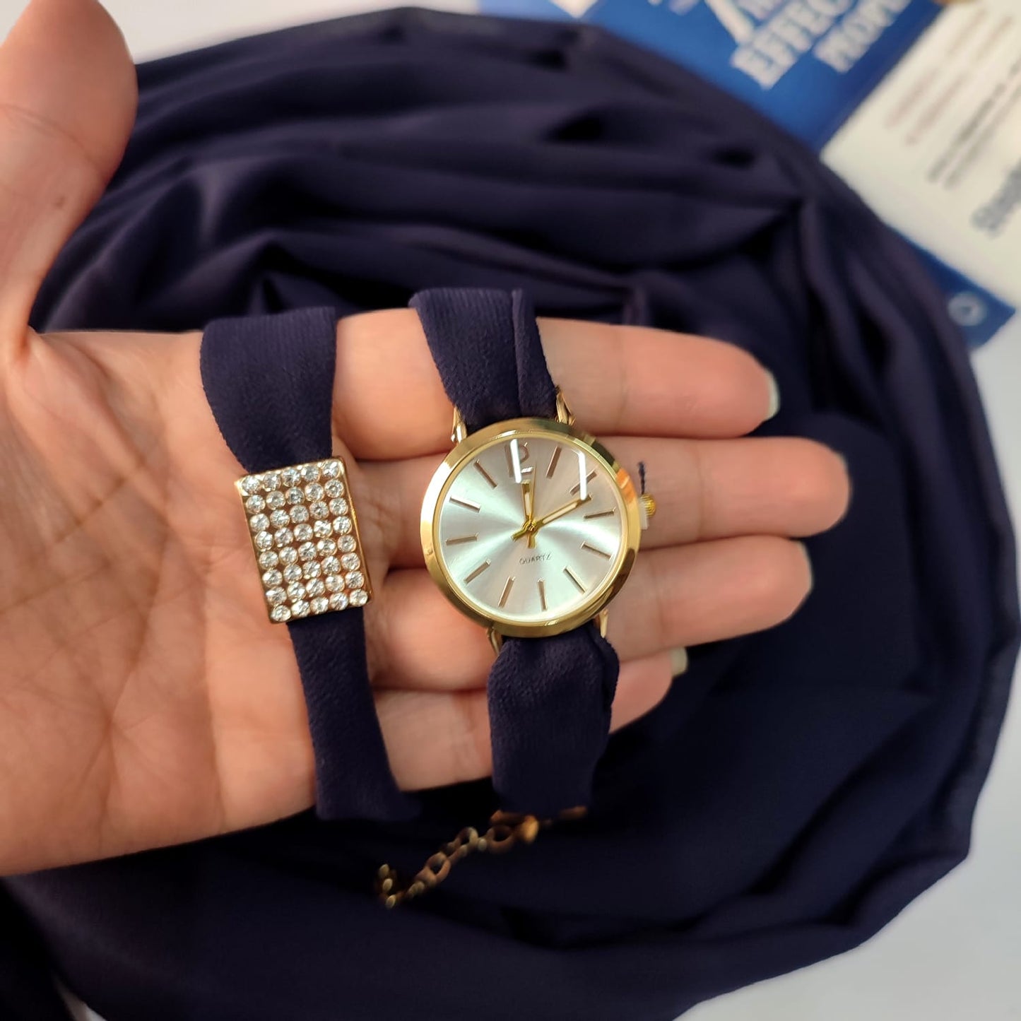 Watch Bracelet And Hijab Set _ Brinjal Blue