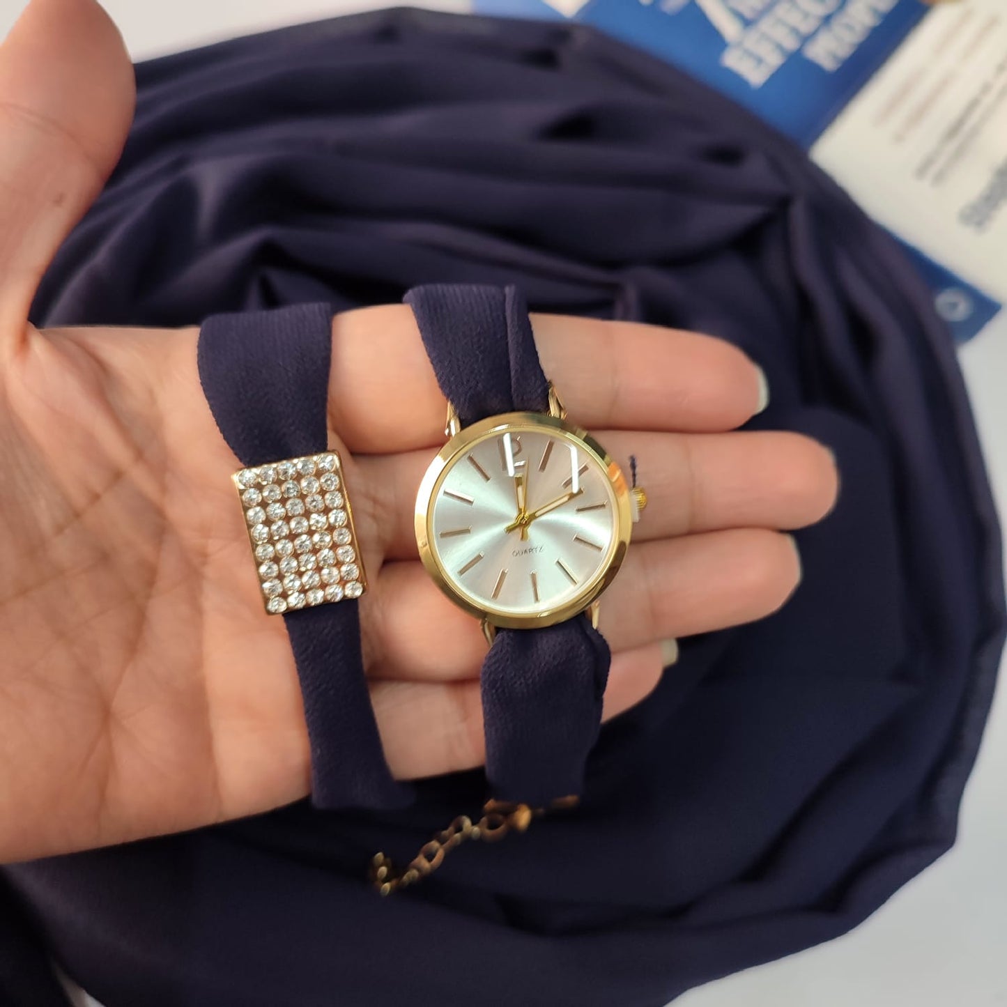 Watch Bracelet And Hijab Set _Navy Blue