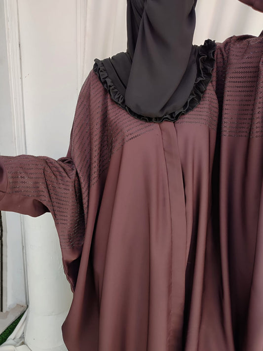 Stone Art Butterfly Abaya _ Brown