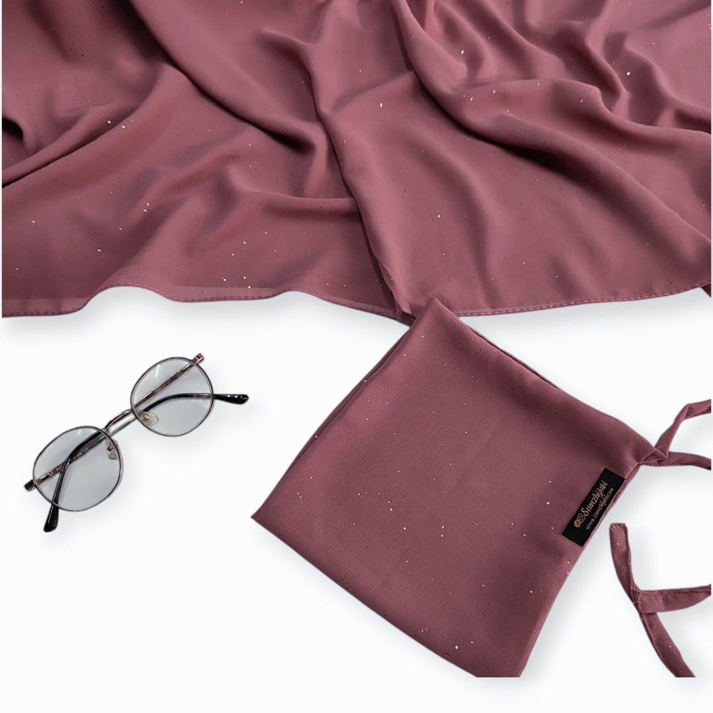 Sparkling Glitter Hijab Naqab Set _Roasted Mauve