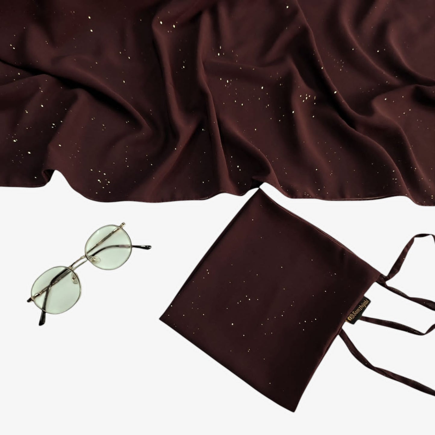 Sparkling Glitter Hijab Naqab set _Chocolate Brown