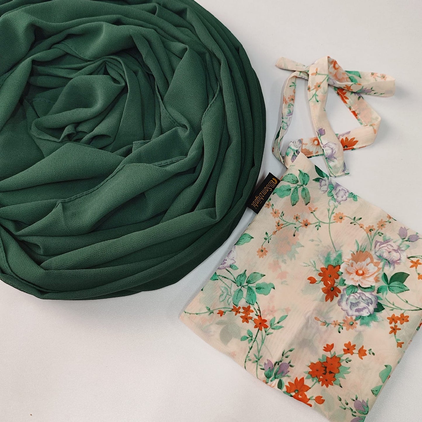 Printed Naqab Plain Hijab Set 76