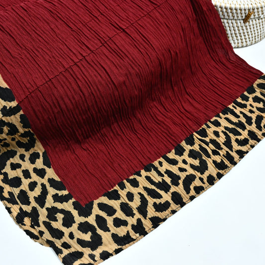 Cheetah -Crinkle Hijab Cherry Maroon