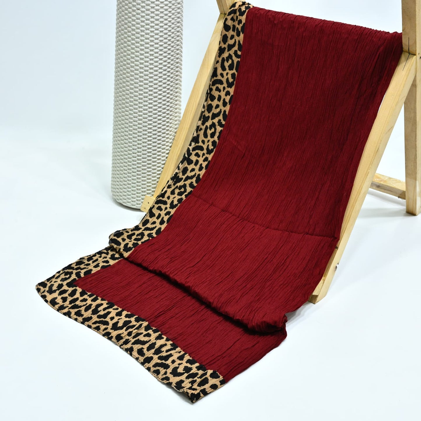 Cheetah -Crinkle Hijab Cherry Maroon
