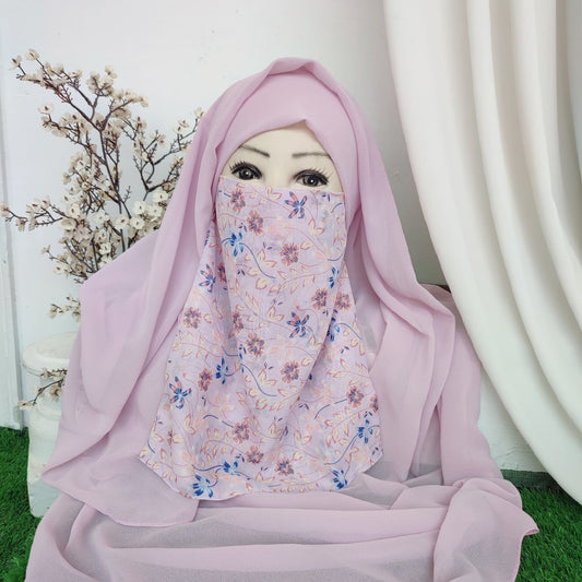 Printed Naqab Plain Hijab set 80