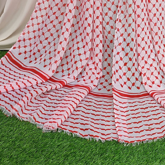 Palestinian Keffiyeh Hijab White Red