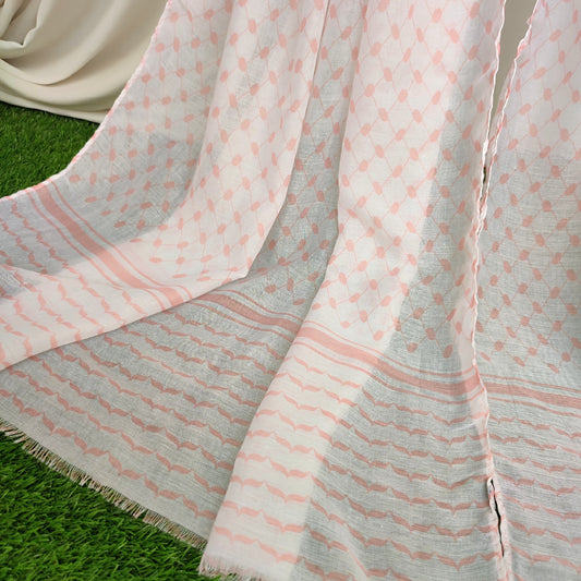 Palestinian Keffiyeh Hijab White Baby Pink