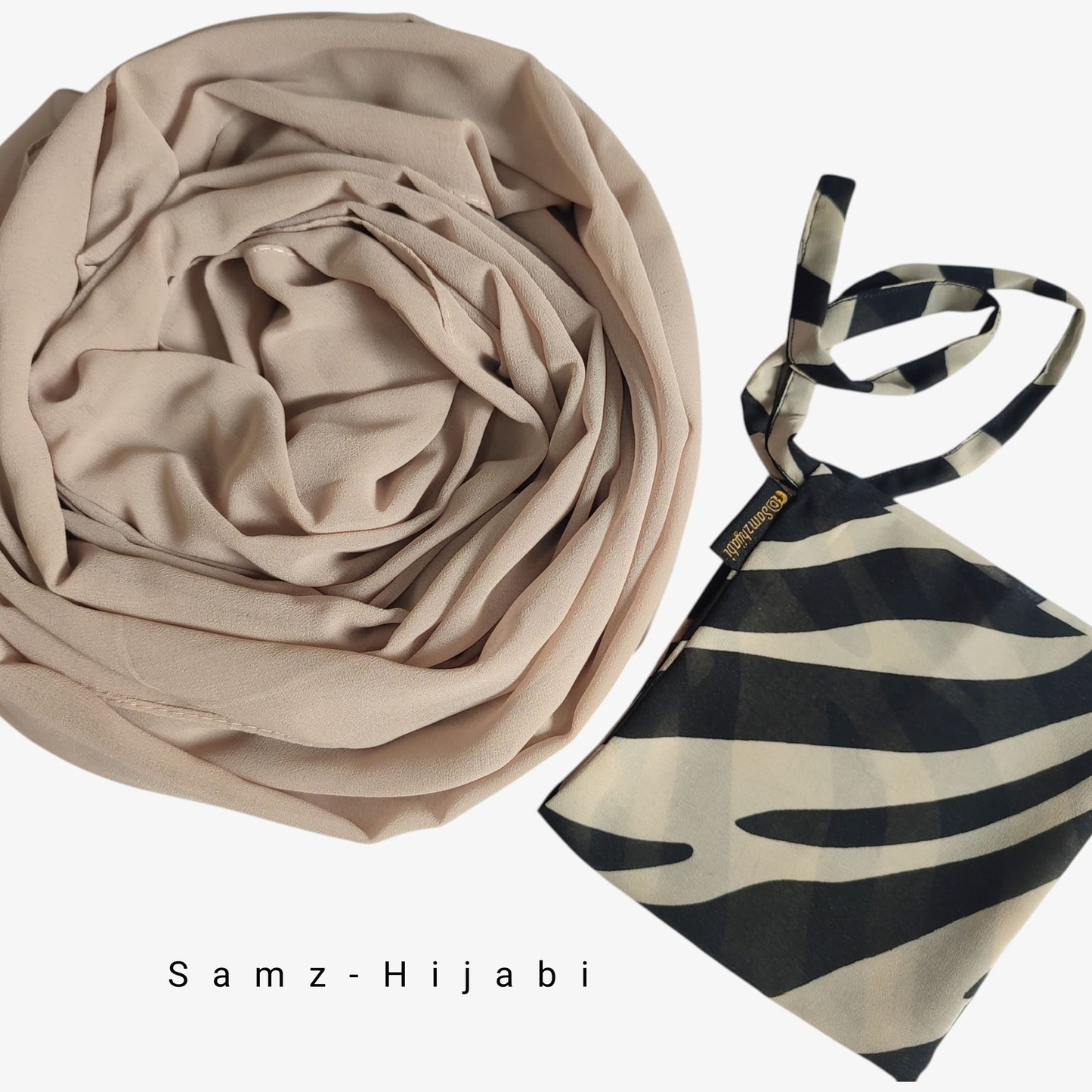 Printed Naqab Plain Hijab Set -Design 84