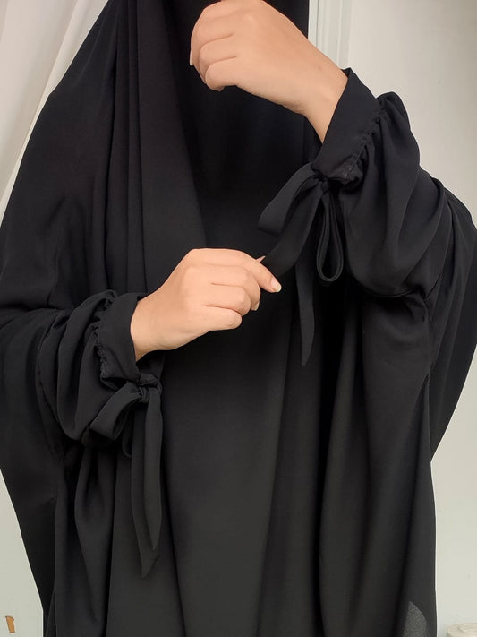 Ribbon Sleeves Jilbab Two Piece_Black