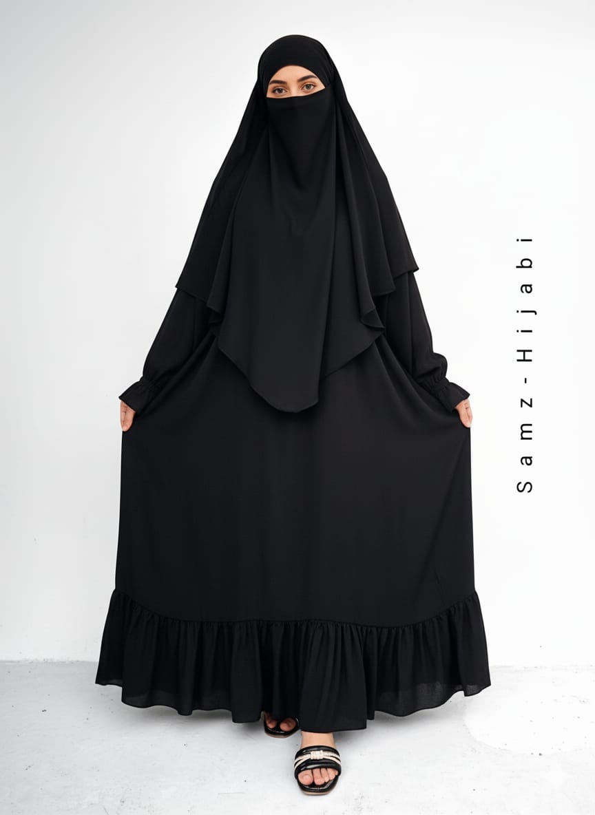 Single layer Khimar+ Bottom frill Abaya