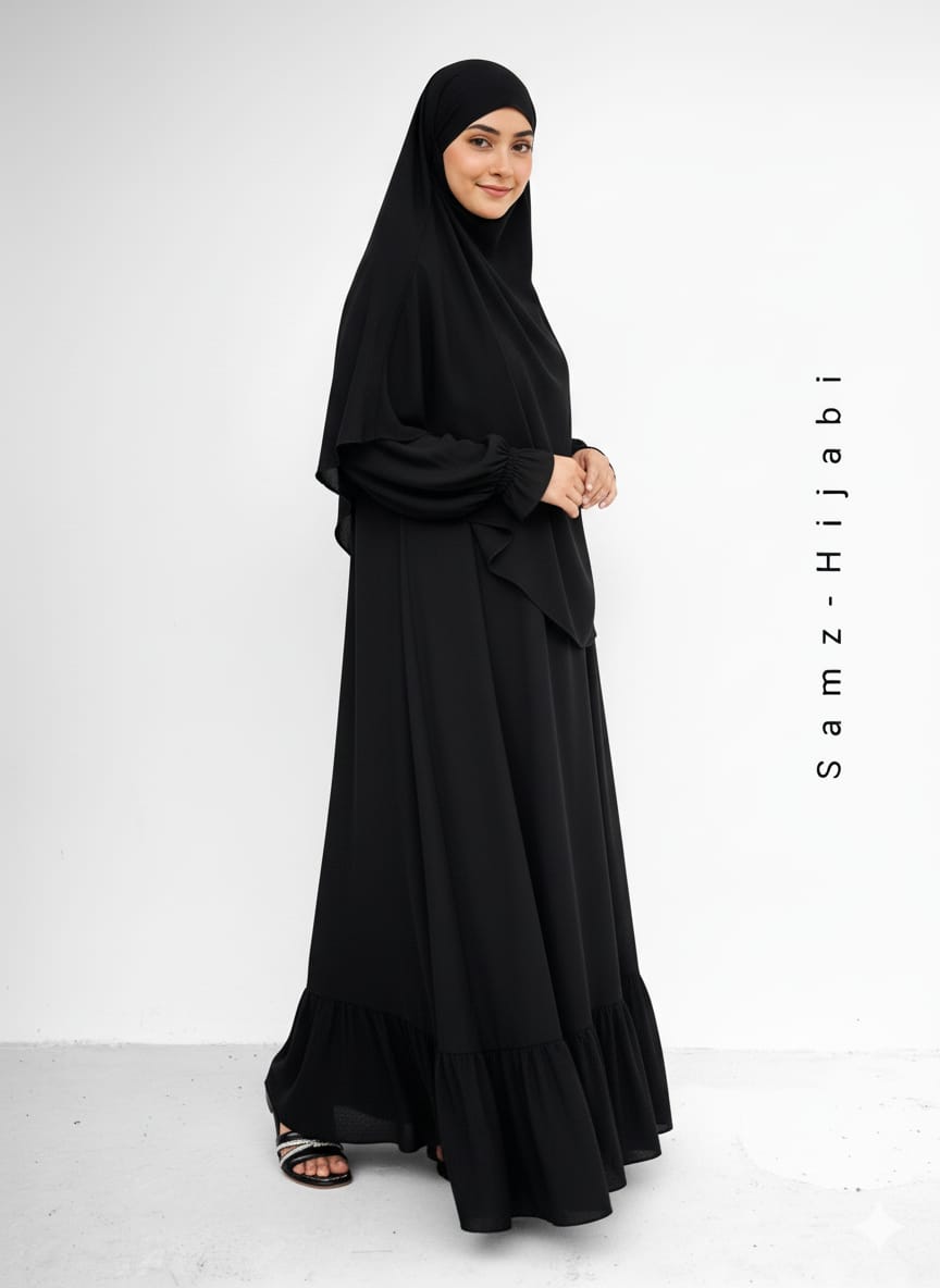Single layer Khimar+ Bottom frill Abaya