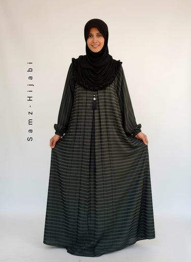 Stripped Nida Abaya _ Green